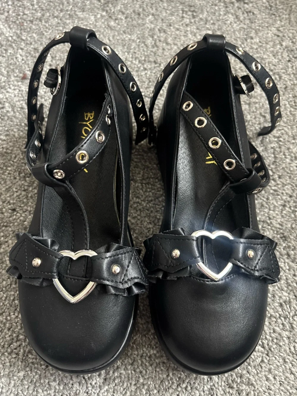 Black Bat Wing and Heart Mary Jane Platforms